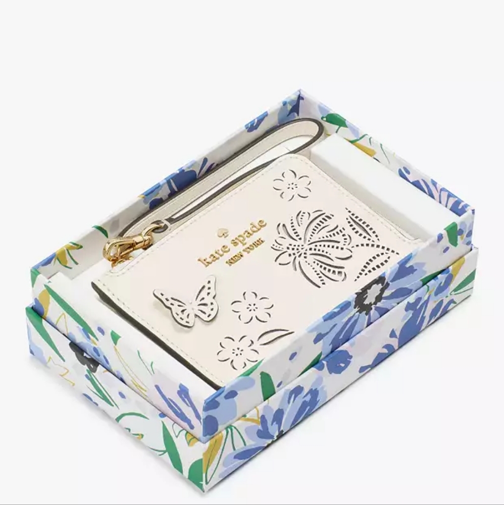 Kate Spade Butterfly Madison Perforated Floral Wristlet NWT Boxed